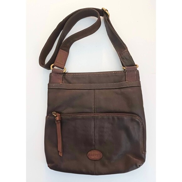 Fossil Morgan Traveler Brown Pebbled Leather Crossbody Lg Messenger Bag - Picture 2 of 11